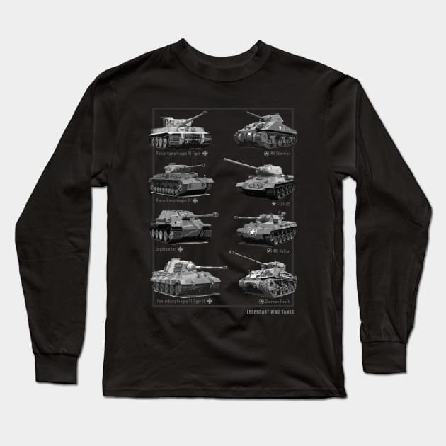 WW2 tanks M4 Sherman T-34 Tiger I Firefly Phanter Long Sleeve T-Shirt by Jose Luiz Filho